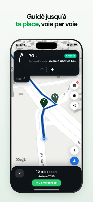 Guidage voie par voie jusqu'à la place
